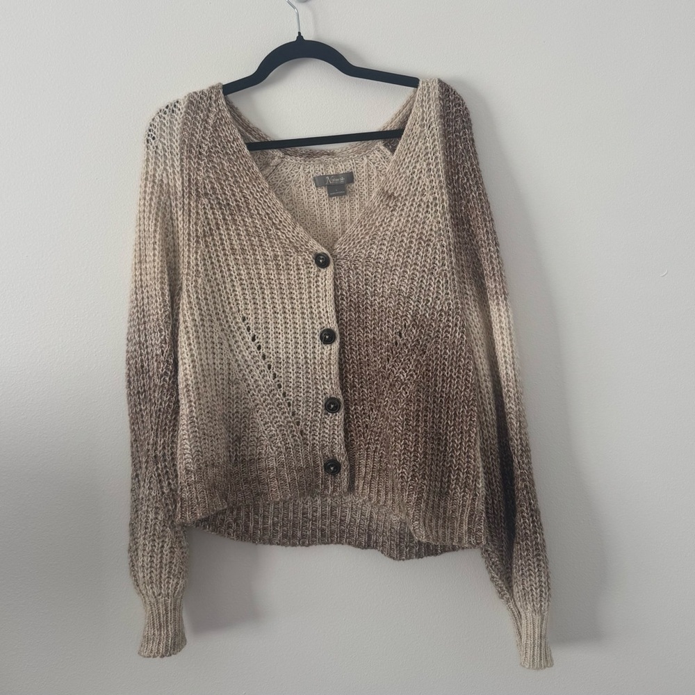 Naturals Reflections Chunky Knit Cardigan Large Ombre Brown Cream Wool Blend